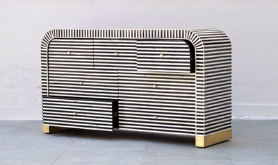 Bone Inlay 7 Drawers Curved Chest - Black Stripe