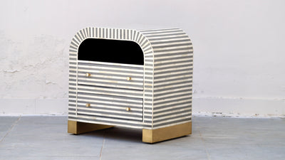 Bone Inlay Bedside Table - Grey Stripe