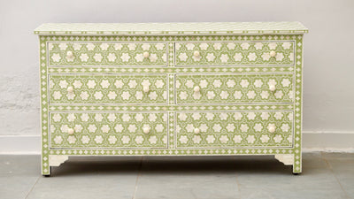 Bone Inlay 6 Chest of Drawers - Sage Green Daisy