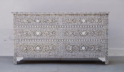 Mother of Pearl Inlay 6 Chest of Drawer - Grey Floral