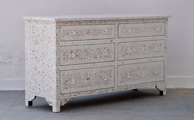 Mother of Pearl 6 Chest of Drawer -  White Floral