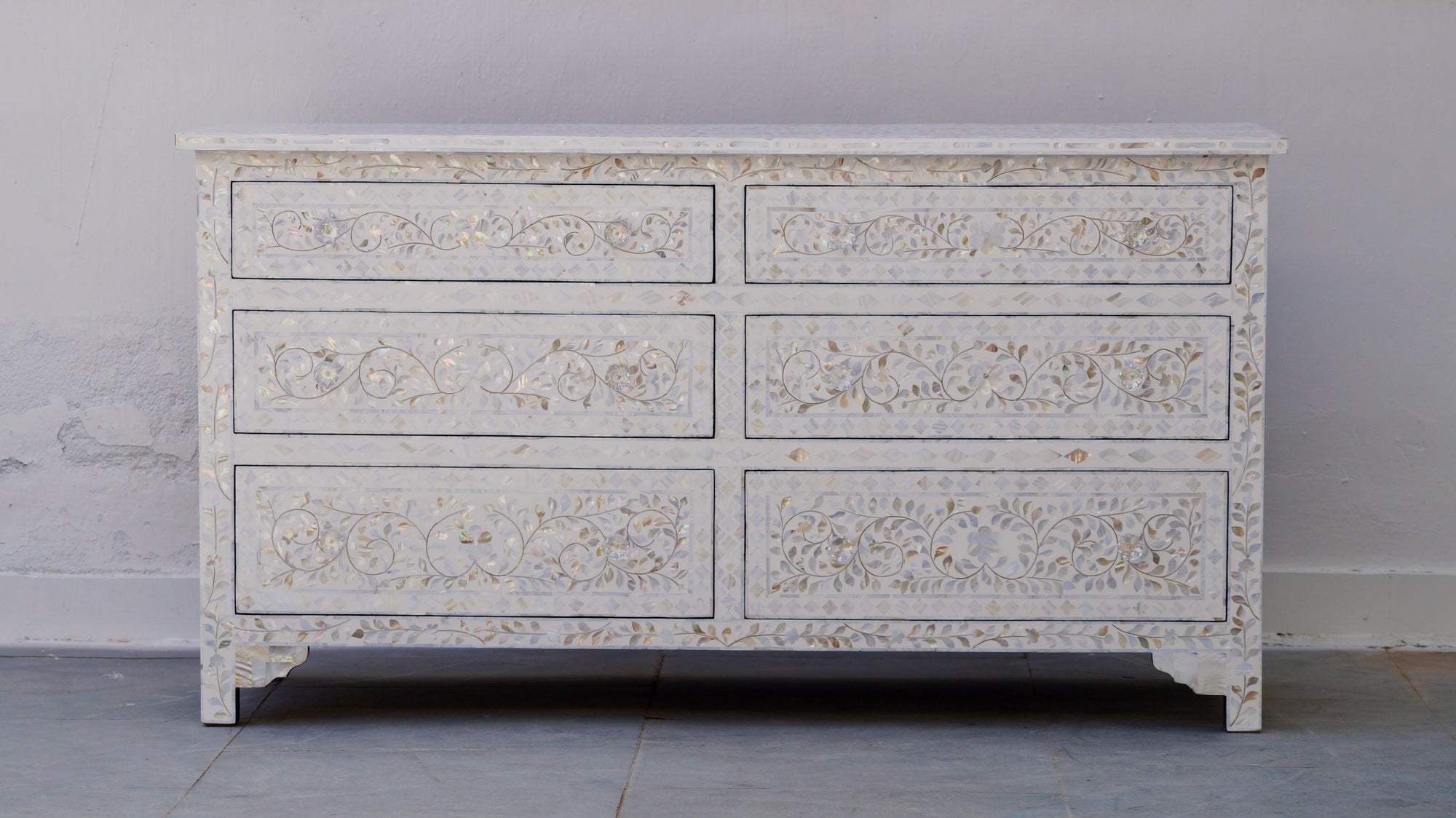 Mother of Pearl 6 Chest of Drawer -  White Floral