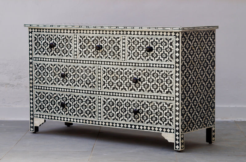 Bone Inlay Chest of 7 Drawers - Black Wallpaper