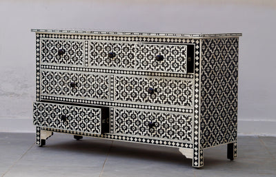 Bone Inlay Chest of 7 Drawers - Black Wallpaper