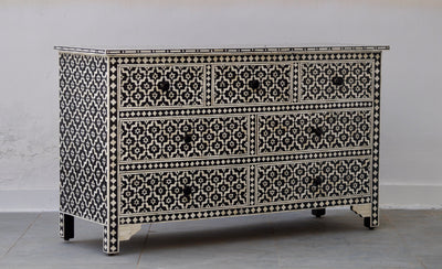 Bone Inlay Chest of 7 Drawers - Black Wallpaper