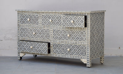 Bone Inlay  Chest of 7 Drawers - Grey Wallpaper