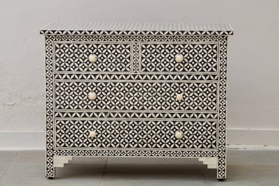 Bone Inlay 4 Chest of Drawers - Black Geometric