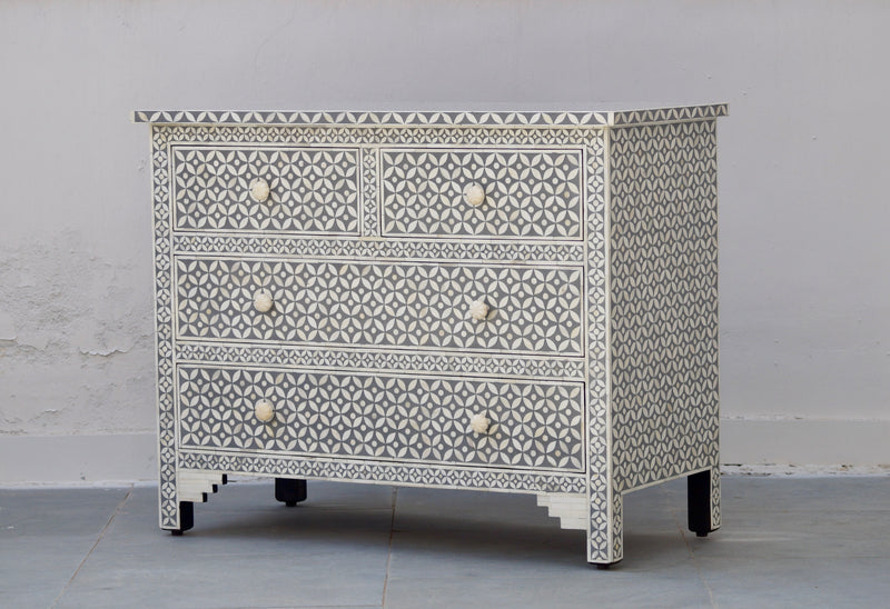 Bone Inlay 4 Chest of Drawers -Grey Geometric