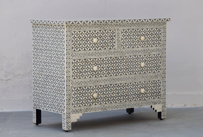 Bone Inlay 4 Chest of Drawers -Grey Geometric