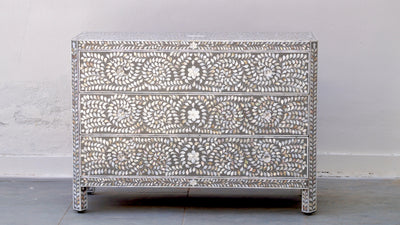 Mother of Pearl Chest of 3 Drawers -  Grey Floral