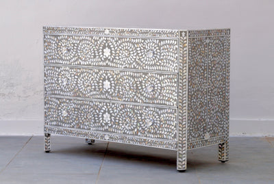 Mother of Pearl Chest of 3 Drawers -  Grey Floral