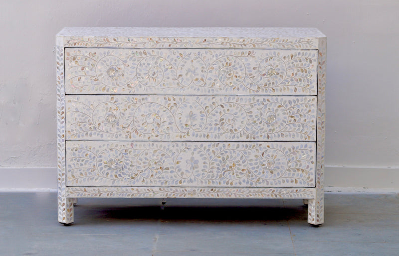 Mother of Pearl Chest of 3 Drawers -  White Floral