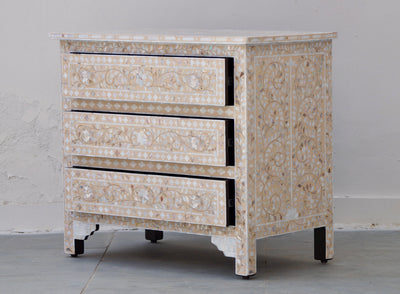 Mother of Pearl Inlay 3 Drawers Chest - Apricot Beige Floral