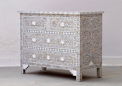 Mother of Pearl 4 Chest of Drawers-  Grey Floral