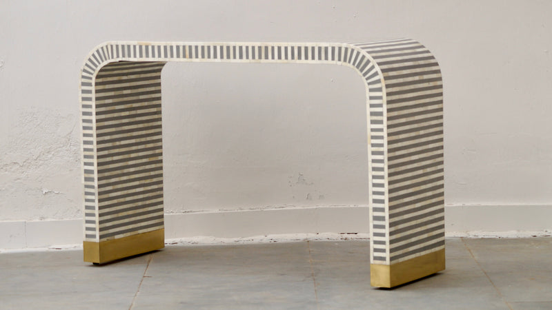 Bone Inlay Curved Console - Grey Stripe