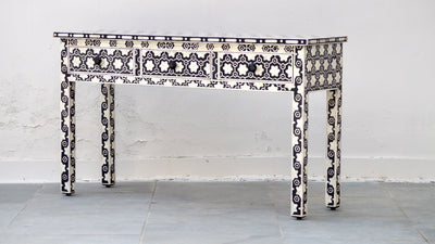 Bone Inlay 3 Drawer Console Table - Black Daisy