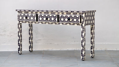 Bone Inlay 3 Drawer Console Table - Black Daisy