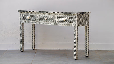 Bone Inlay 3 Drawer Console - Black Geometric