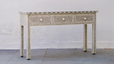 Bone Inlay 3 Drawer Console - Grey Geometric