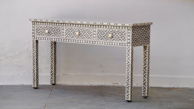 Bone Inlay 3 Drawer Console Table - Grey Wallpaper