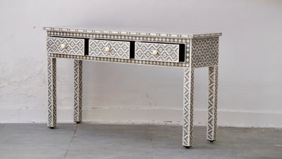 Bone Inlay 3 Drawer Console Table - Grey Wallpaper