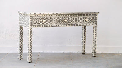 Bone Inlay 3 Drawer Console Table - Grey Wallpaper