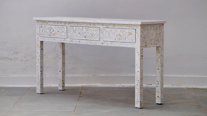 Mother of Pearl 3 Drawer Console -  White Floral