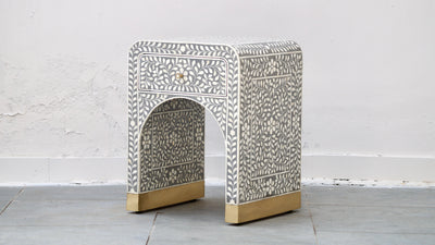 Bone Inlay Bedside Table - Grey Floral