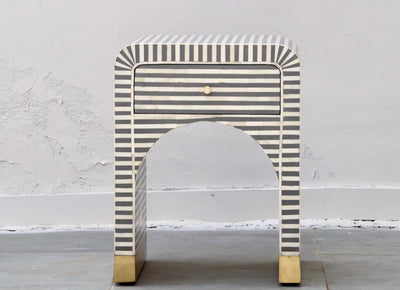 Bone Inlay Bedside Table - Grey Stripe