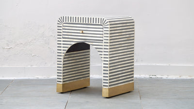 Bone Inlay Bedside Table - Grey Stripe