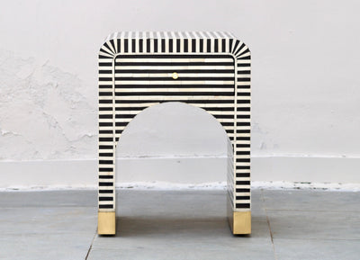 Bone Inlay Bedside Table - Black Stripe