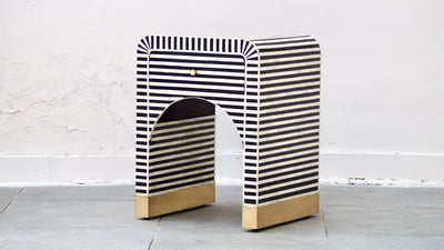 Bone Inlay Bedside Table - Black Stripe