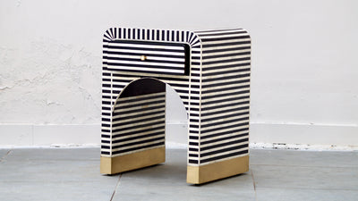 Bone Inlay Bedside Table - Black Stripe