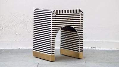 Bone Inlay Bedside Table - Black Stripe