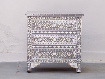 Large Mother Of Pearl Bedside Table - Grey Floral