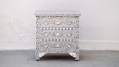 Large Mother Of Pearl Bedside Table - Grey Floral