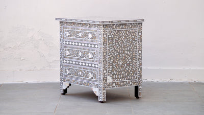 Large Mother Of Pearl Bedside Table - Grey Floral