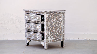 Large Mother Of Pearl Bedside Table - Grey Floral