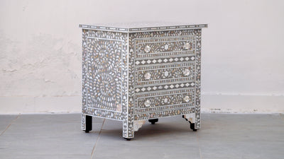 Large Mother Of Pearl Bedside Table - Grey Floral