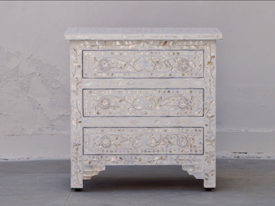 Large Mother Of Pearl Bedside Table - White Floral