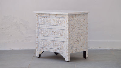 Large Mother Of Pearl Bedside Table - White Floral