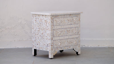 Large Mother Of Pearl Bedside Table - White Floral