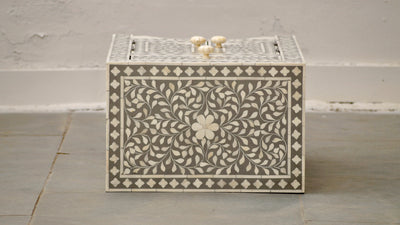 Bone Inlay Bedisde Table - Grey Floral