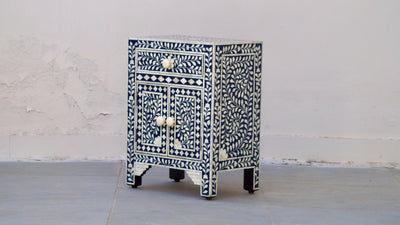 Bone Inlay Bedisde Table - Navy Floral