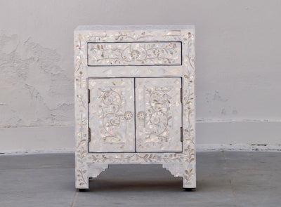 Mother Of Pearl Bedside Table - White Floral