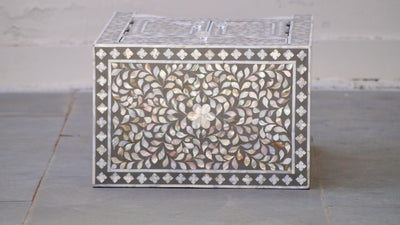 Mother Of Pearl Bedside Table - Grey Floral