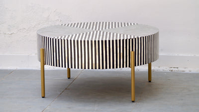 Bone Inlay Round Coffee Table - Black Stripe