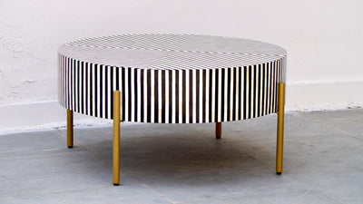 Bone Inlay Round Coffee Table - Black Stripe