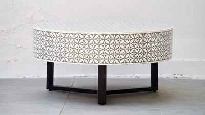 Bone Inlay Round Coffee Table - Grey Geometric