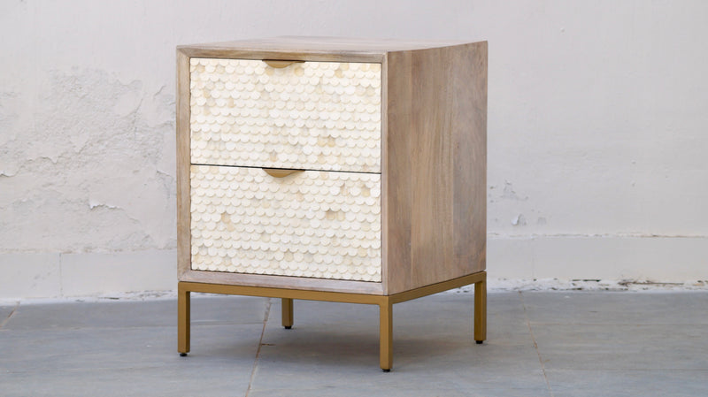 Bone Inlay Bedside Table - Fishscale